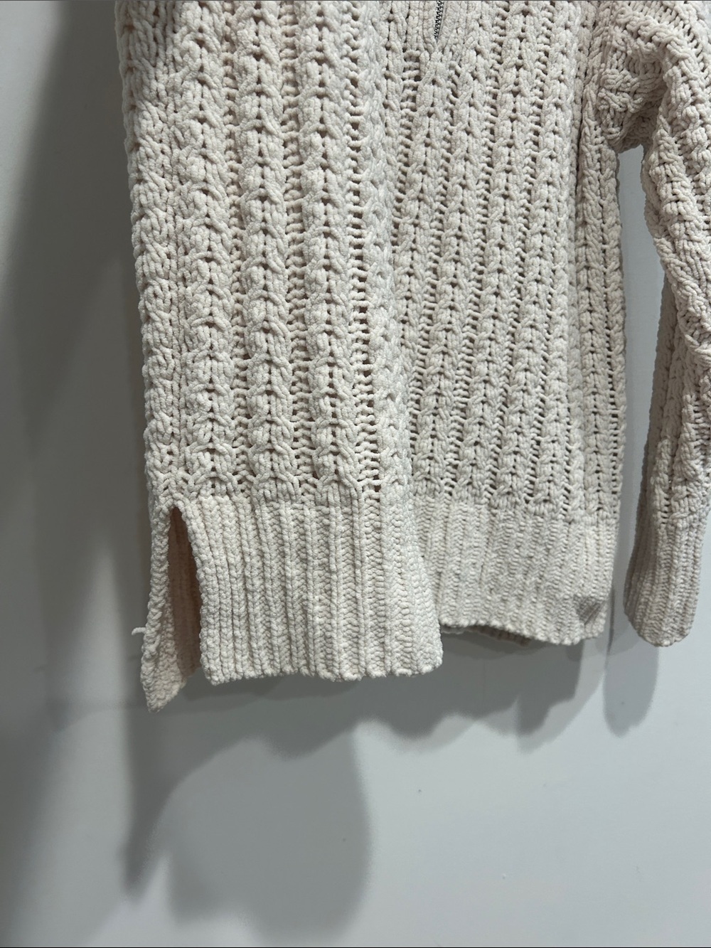 aerie Cream Knit Half-Zip V-Neck Sweater women’s oversize XS pullover beach top - Picture 5 of 8